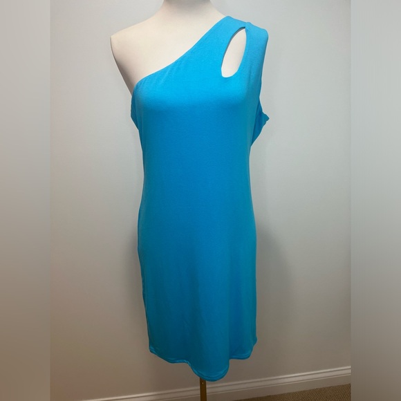 Naked Wardrobe NWT One Shoulder Cut Out Mini Dress in Ocean Blue - Picture 4 of 9